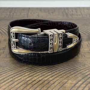 Brighton Reversible Belt Women Size S Black/Brown Croco Embossed Waist 28.5-32.5